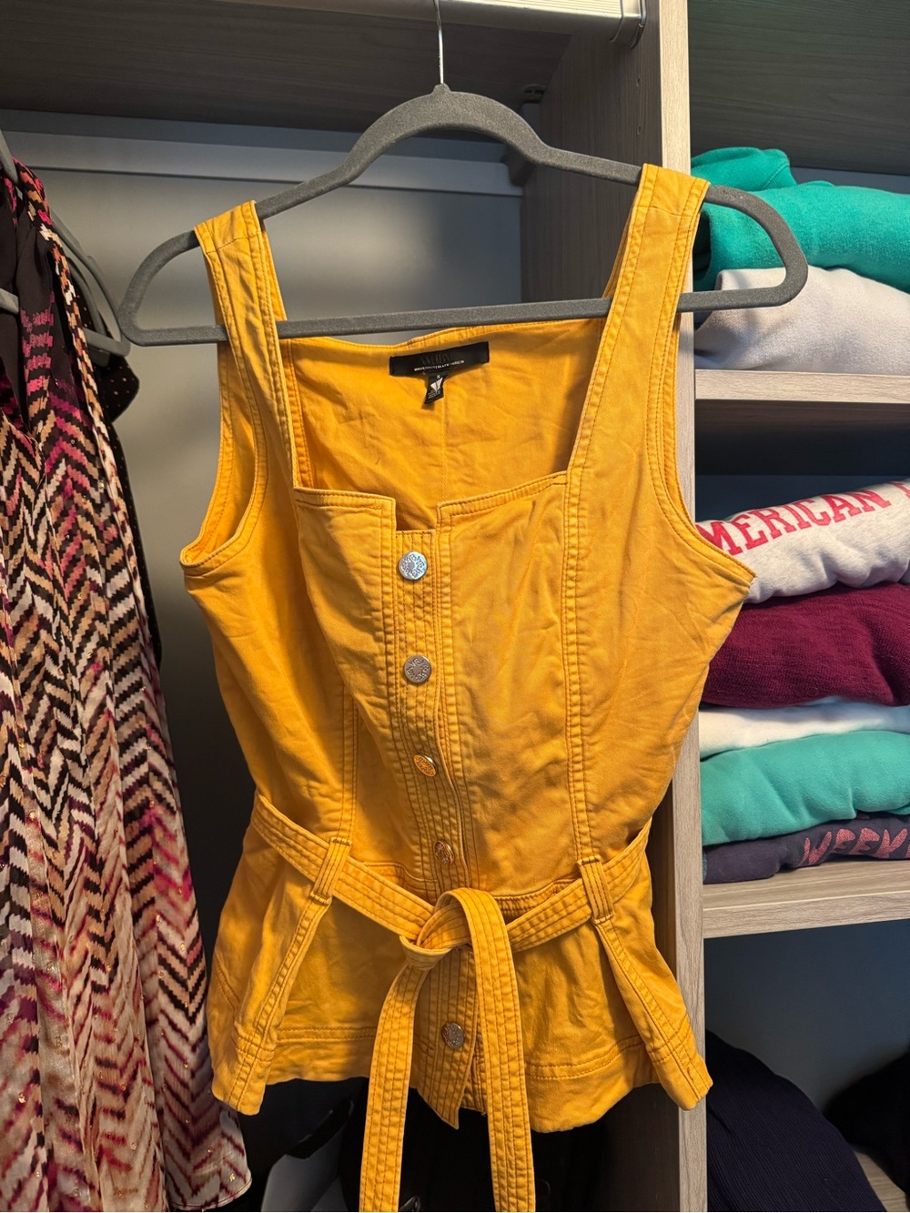 White House Black Market Mustard Yellow Belted Midi Dress